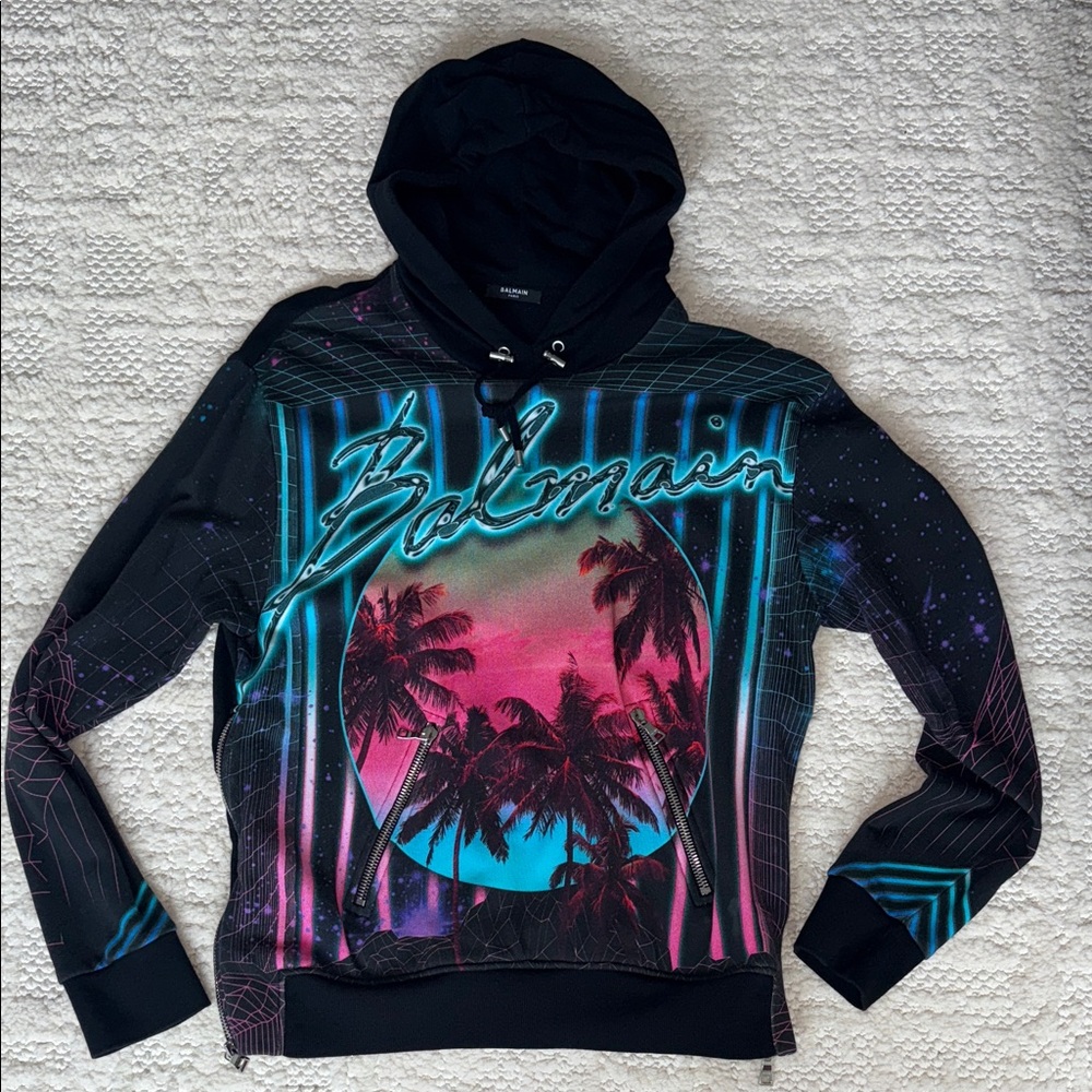 Balmain Black and Multicolor Graphic Sweater
